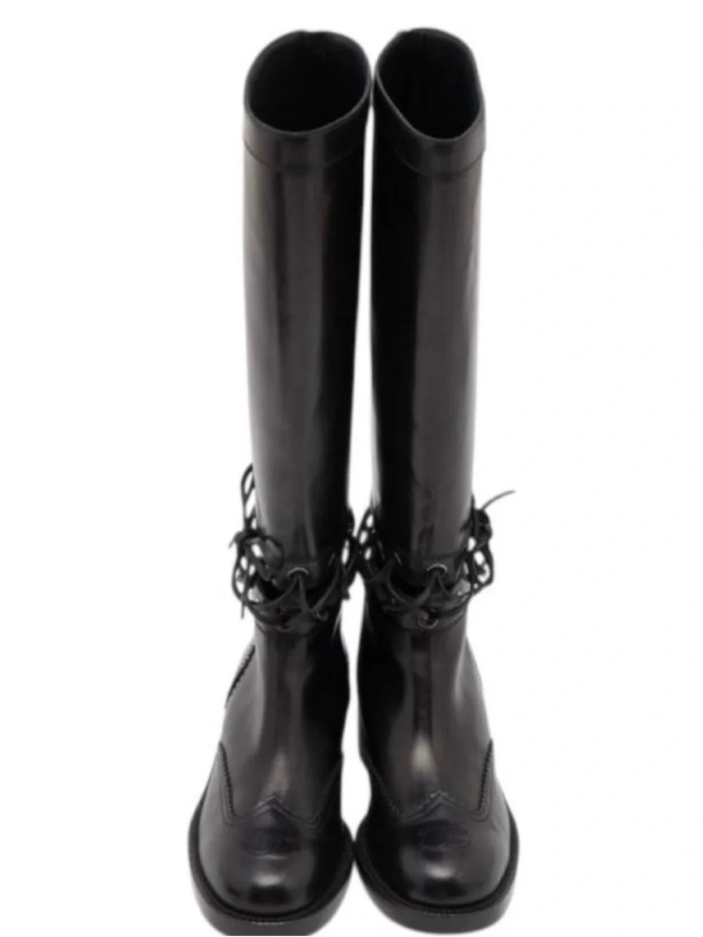 CHANEL Lagerfeld Fall 2016 Black Leather Knee High Laced Equestrian Riding Boot